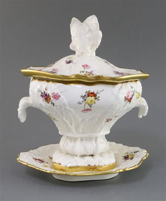A rare Rockingham porcelain cream bowl, cover and stand, c.1830, H. 28cm